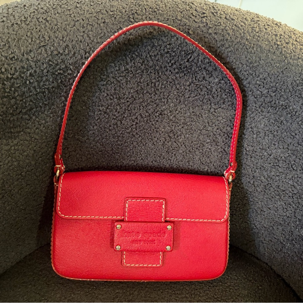 Red Kate Spade Vintage Style Red Baguette Shoulder Bag